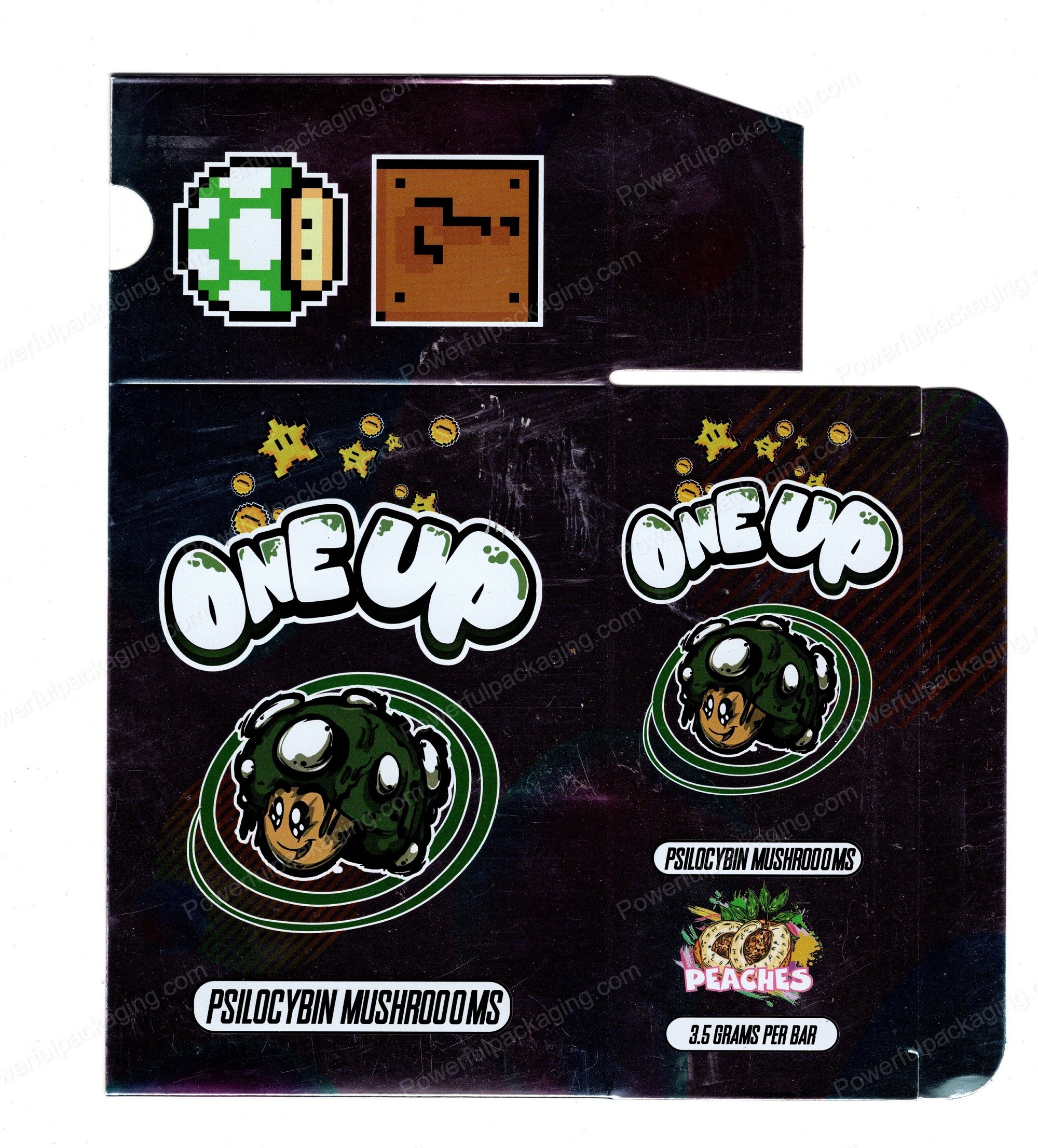 ONEUP Psilocybin Peaches Mushroom Bar 3.5g (5/10 Pack Box Set) (2.5x5.5in) *Empty Box* (CaSupply)