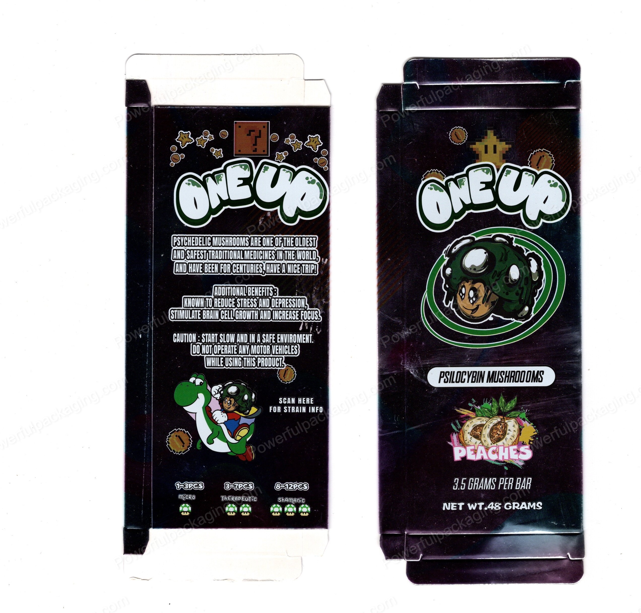 ONEUP Psilocybin Peaches Mushroom Bar 3.5g (5/10 Pack Box Set) (2.5x5.5in) *Empty Box* (CaSupply)