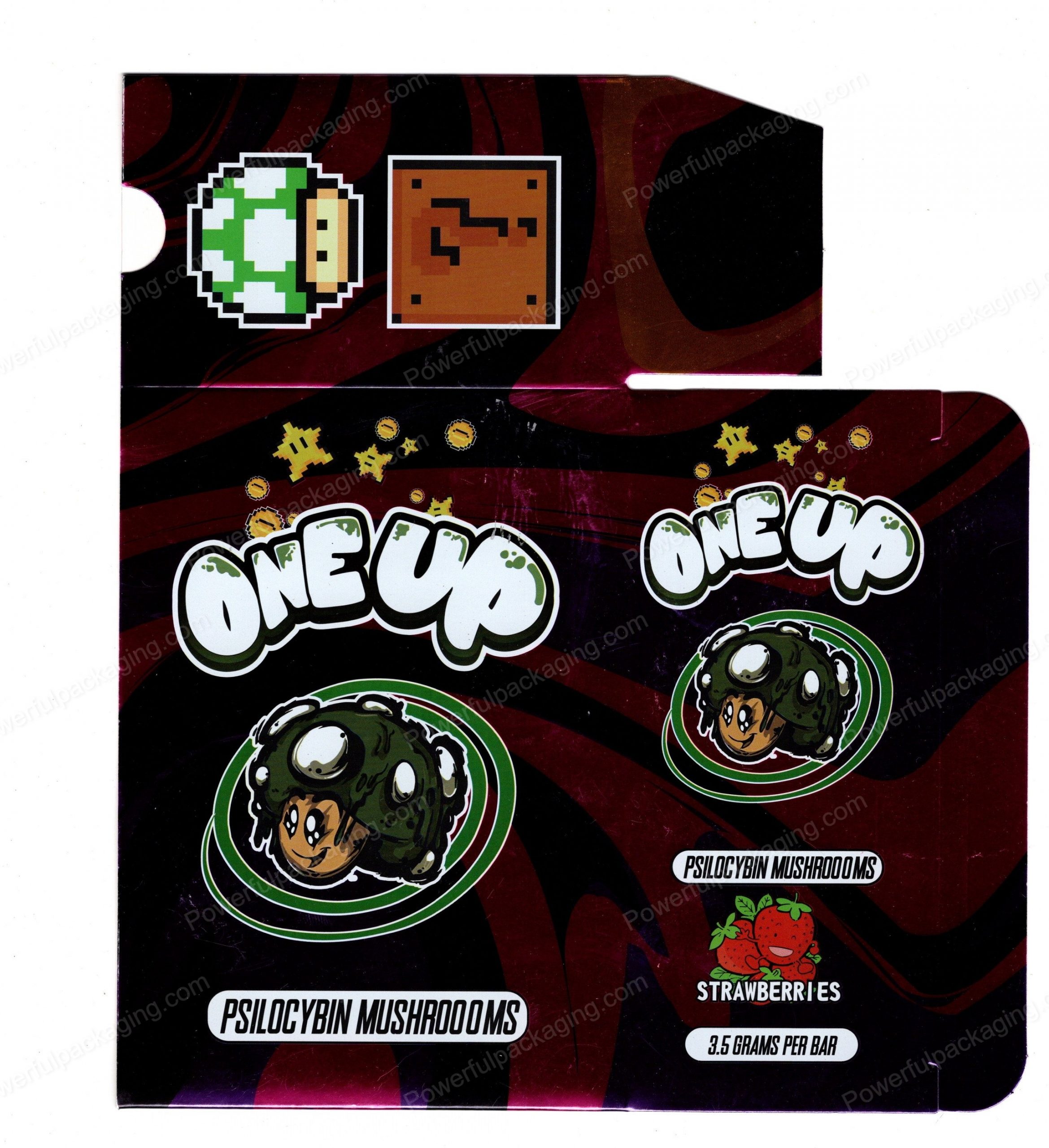 ONEUP Psilocybin Strawberries Mushroom Bar 3.5g (5/10 Pack Box Set) (2.5x5.5in) *Empty Box* (CaSupply)