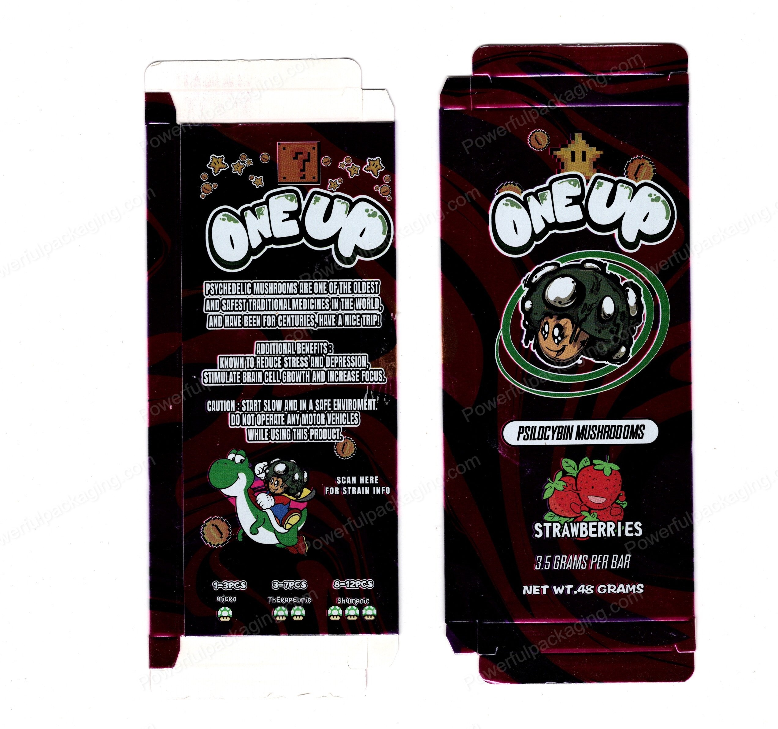 ONEUP Psilocybin Strawberries Mushroom Bar 3.5g (5/10 Pack Box Set) (2.5x5.5in) *Empty Box* (CaSupply)