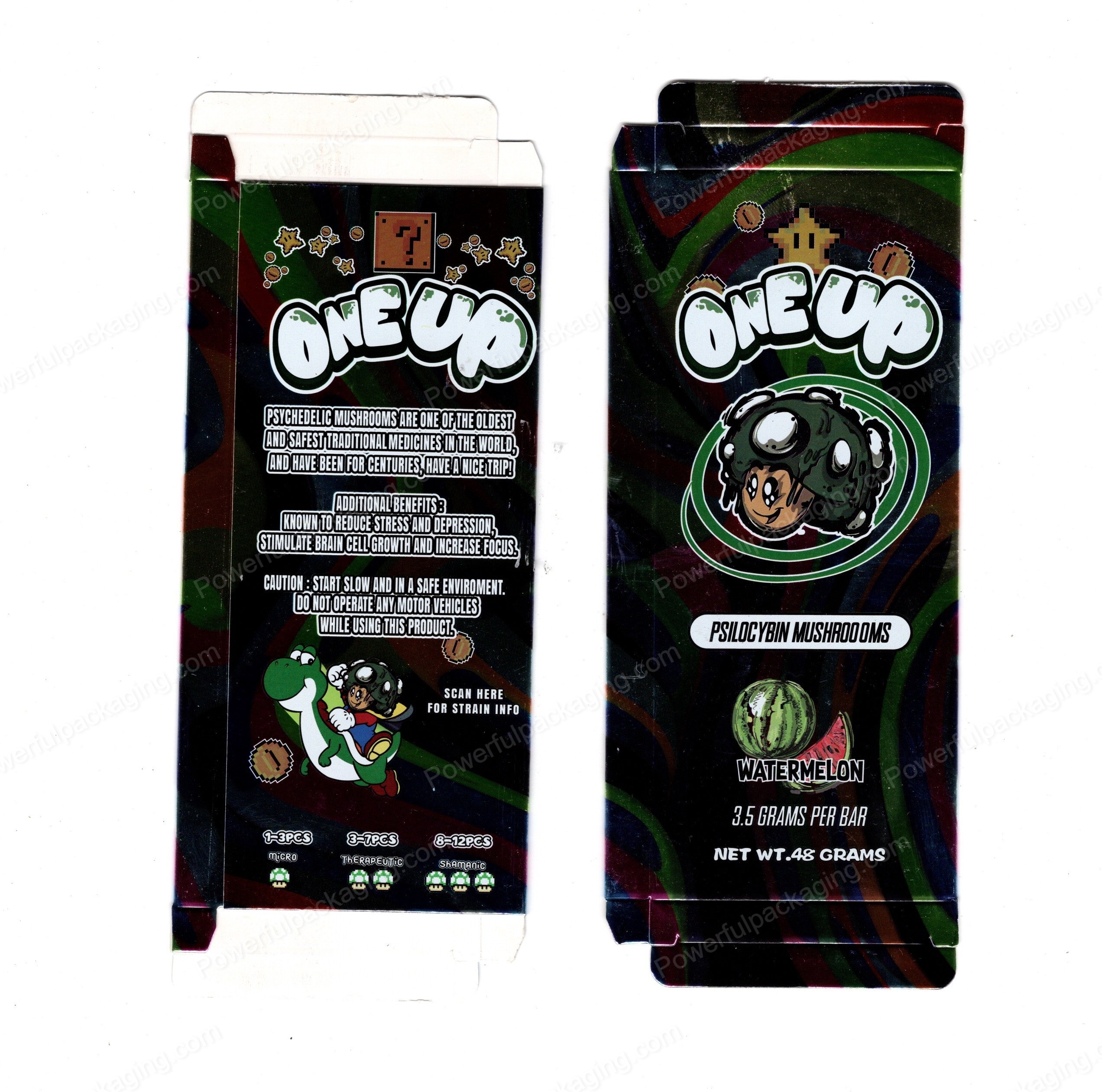 ONEUP Psilocybin Watermelon Mushroom Bar 3.5g (5/10 Pack Box Set) (2.5x5.5in) *Empty Box* (CaSupply)