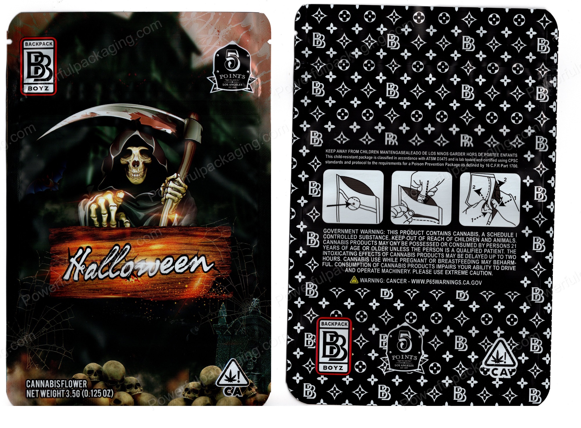 BACKPACK BOYZ : Halloween Reaper Packaging 3.5 Mylar Bag *Empty Bags*