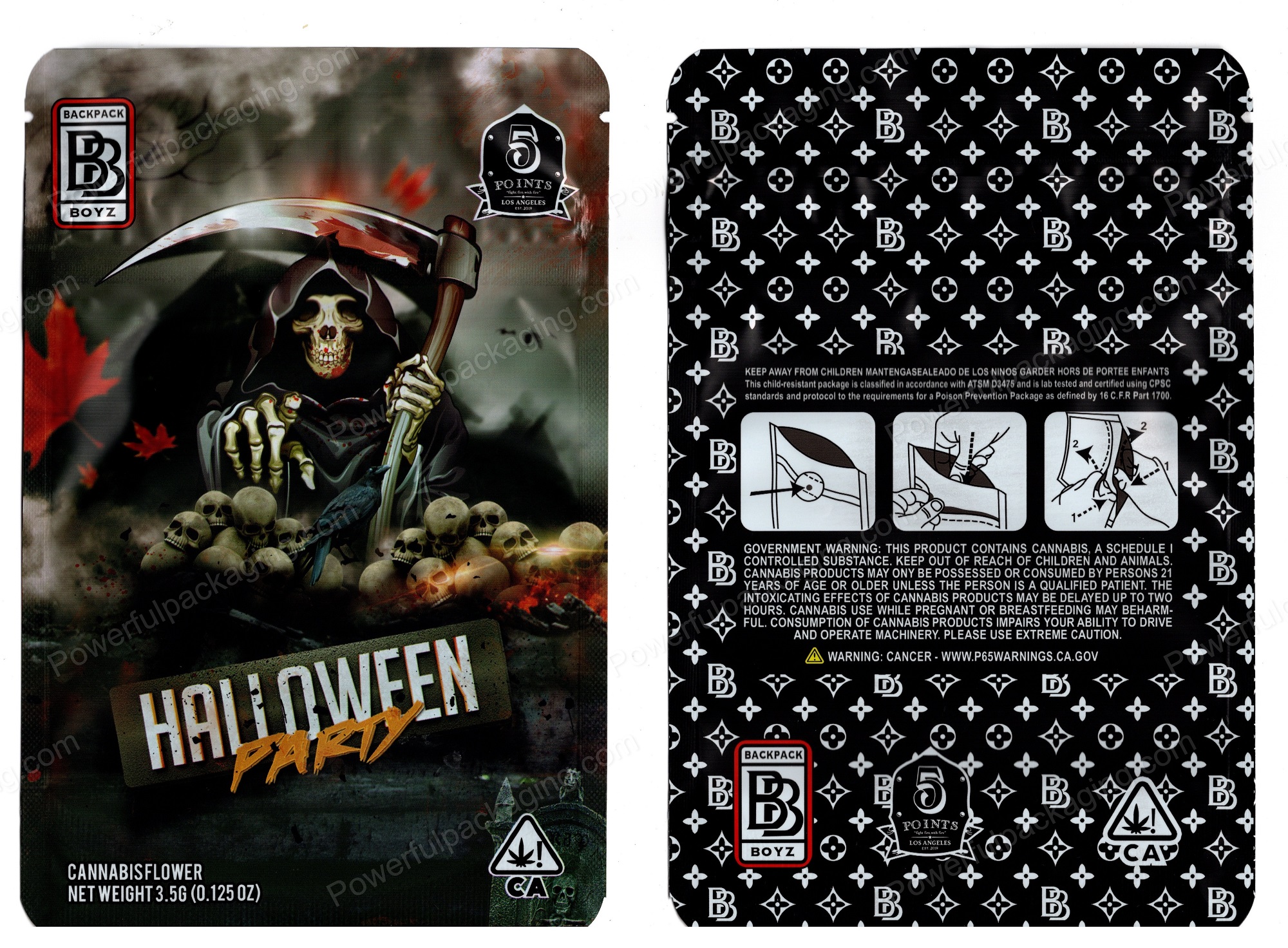 BACKPACK BOYZ : Halloween Party Grim-Reaper Packaging 3.5 Mylar Bag *Empty Bags*