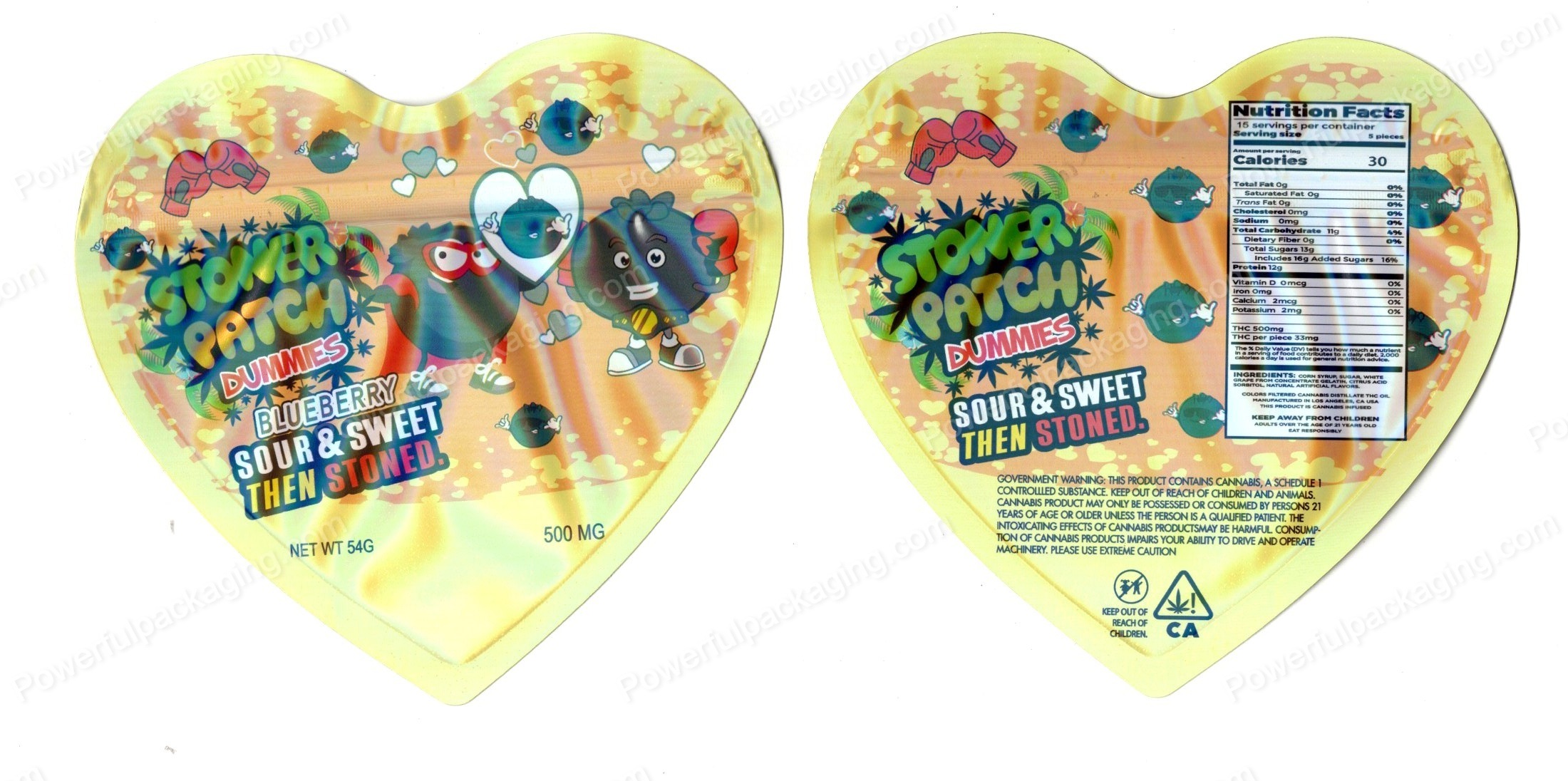Stoney Stoner Patch Blueberry Dummies 3D Heart Shaped Mylar Packaging *Empty Bags* (CaSupply)