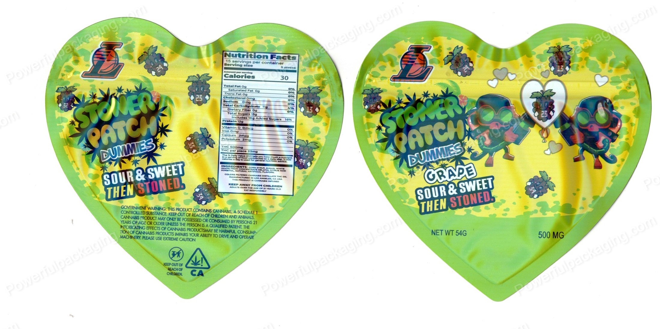 Stoney Stoner Patch Grape Dummies 3D Heart Shaped Mylar Packaging *Empty Bags* (CaSupply)
