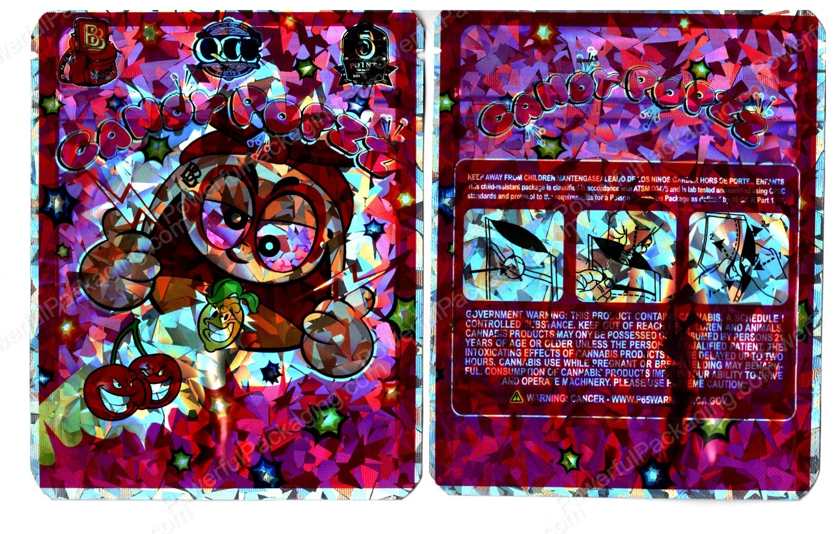 BACKPACK BOYZ : Candy Popzz Holographic Packaging 3.5 Mylar Bag *Empty Bags*