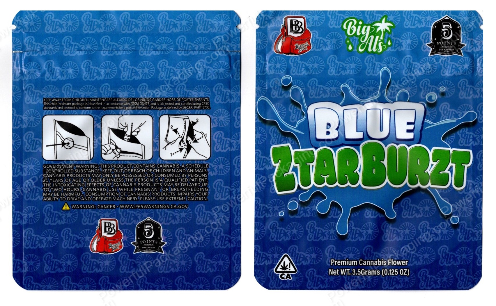 BACKPACK BOYZ : Blue Ztarburzt (Big Al's Collab) Packaging 3.5 Mylar Bag *Empty Bags*