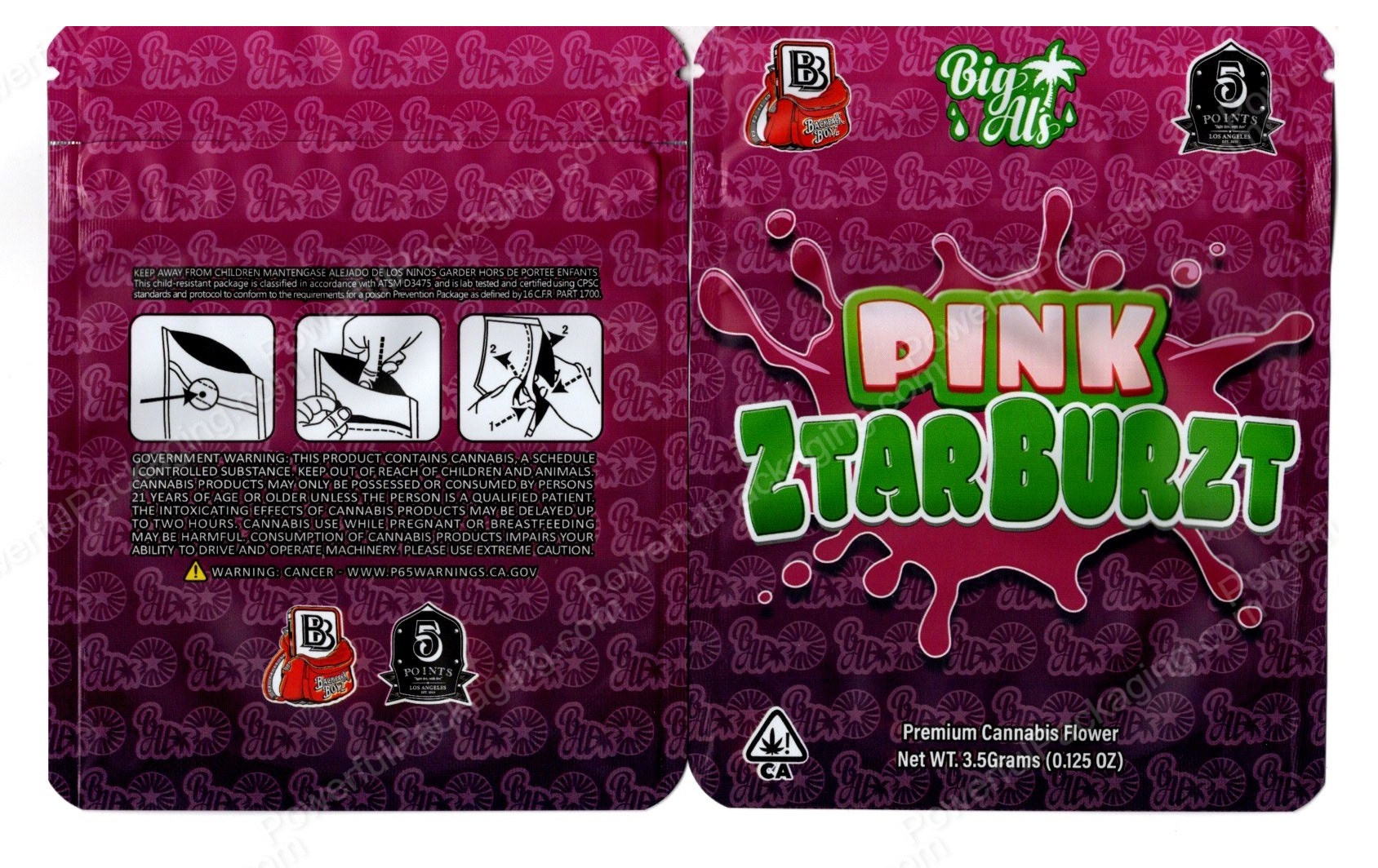 BACKPACK BOYZ : Pink Ztarburzt (Big Al's Collab) Packaging 3.5 Mylar Bag *Empty Bags*
