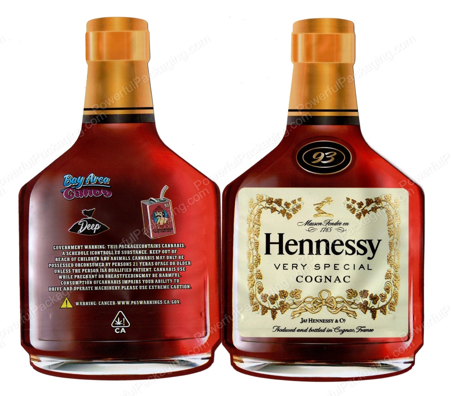 Bay Area Canos Hennessy Bottle 3D Mylar Shaped Bag 3.5g Flower Packaging *Empty Bags* (CAsupply)