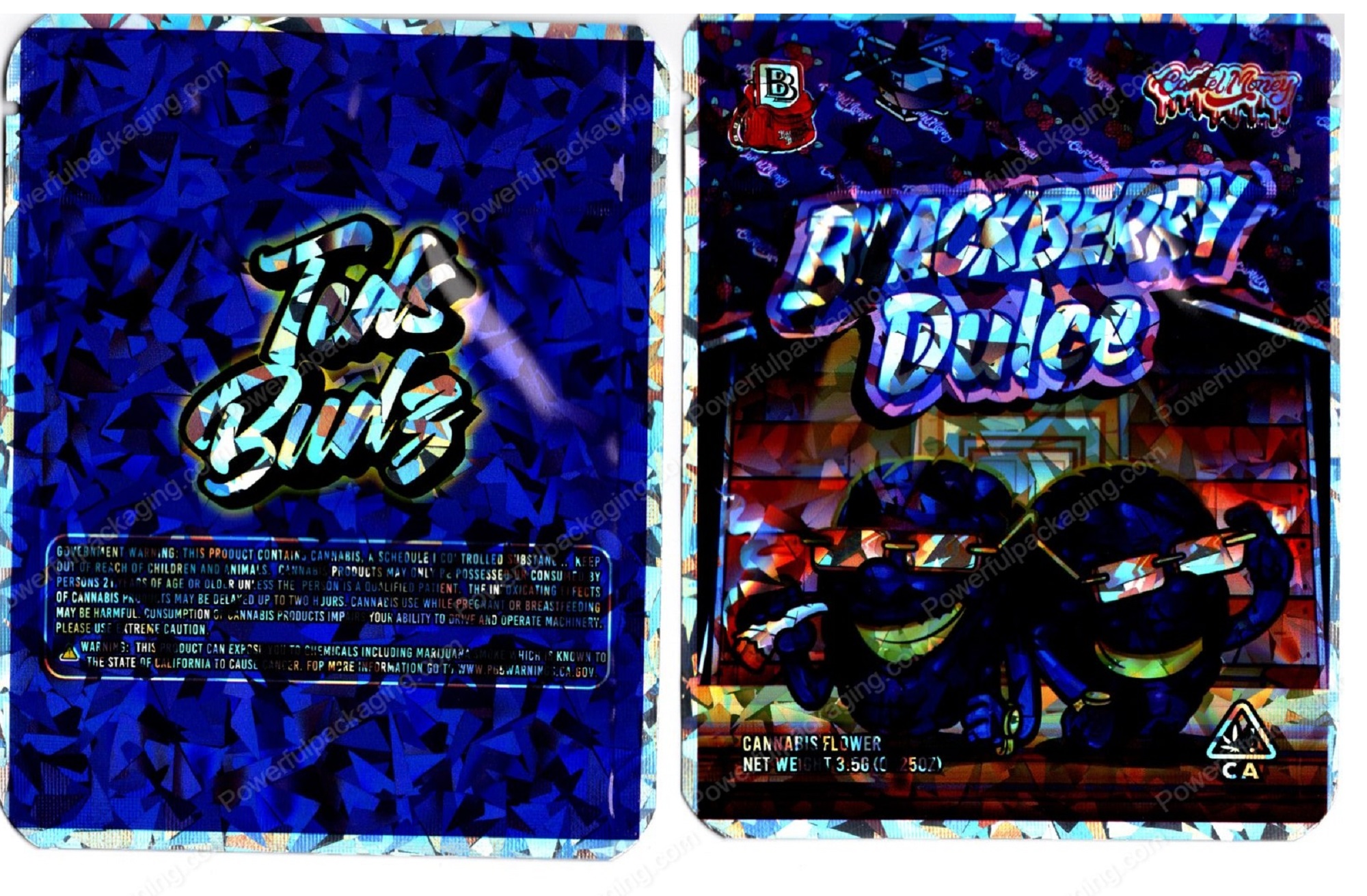 (Backpack Boyz X Teds Budz) Blackberry Dulce Holographic Flower Packaging 3.5 Mylar Bag *Empty Bags* (CaSupply) (#RB)