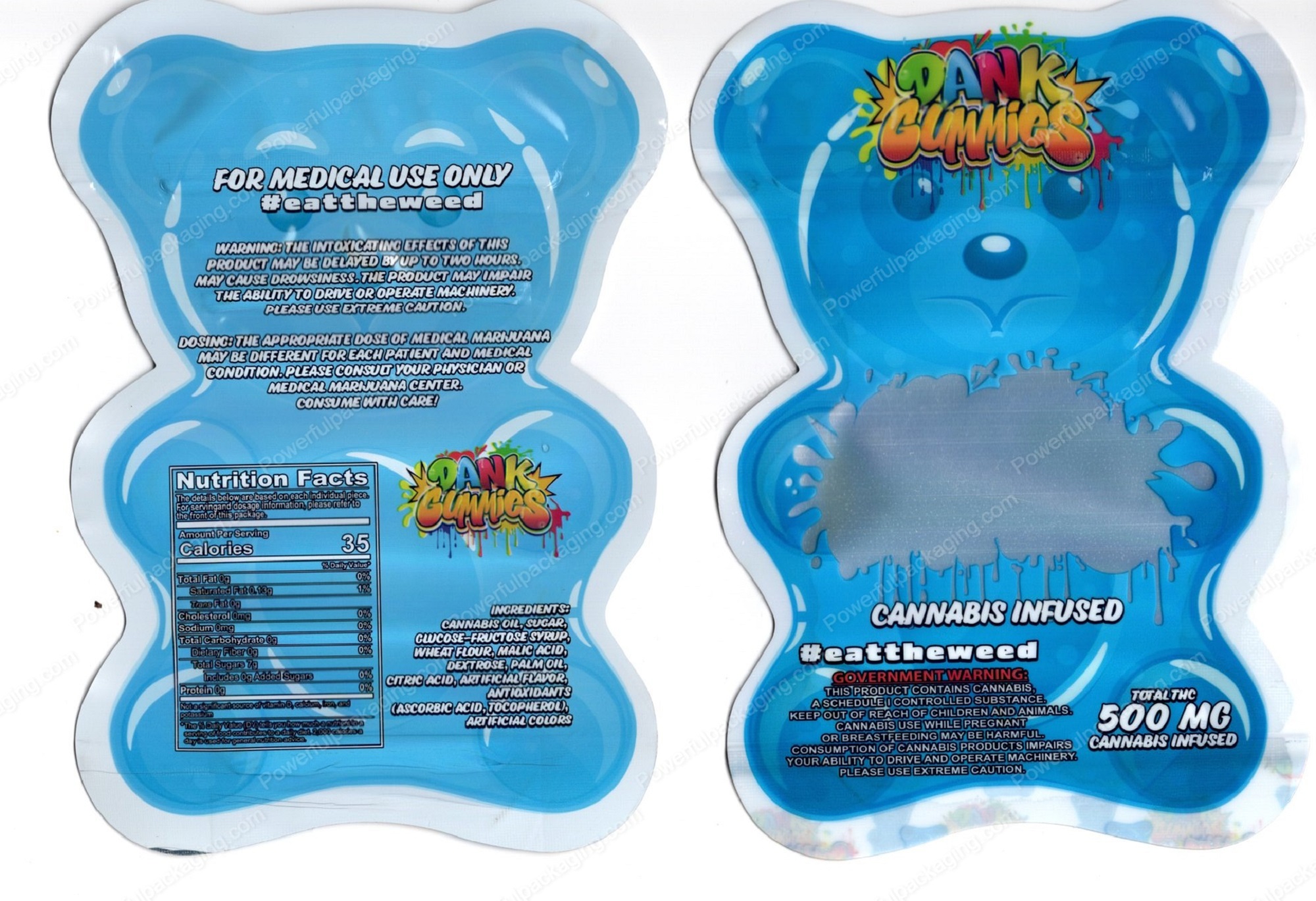Dank Gummies Cannabis Infused Blue Stand Up Bear 500mg Mylar Shaped Edible Packaging *Empty Bags* (#M)