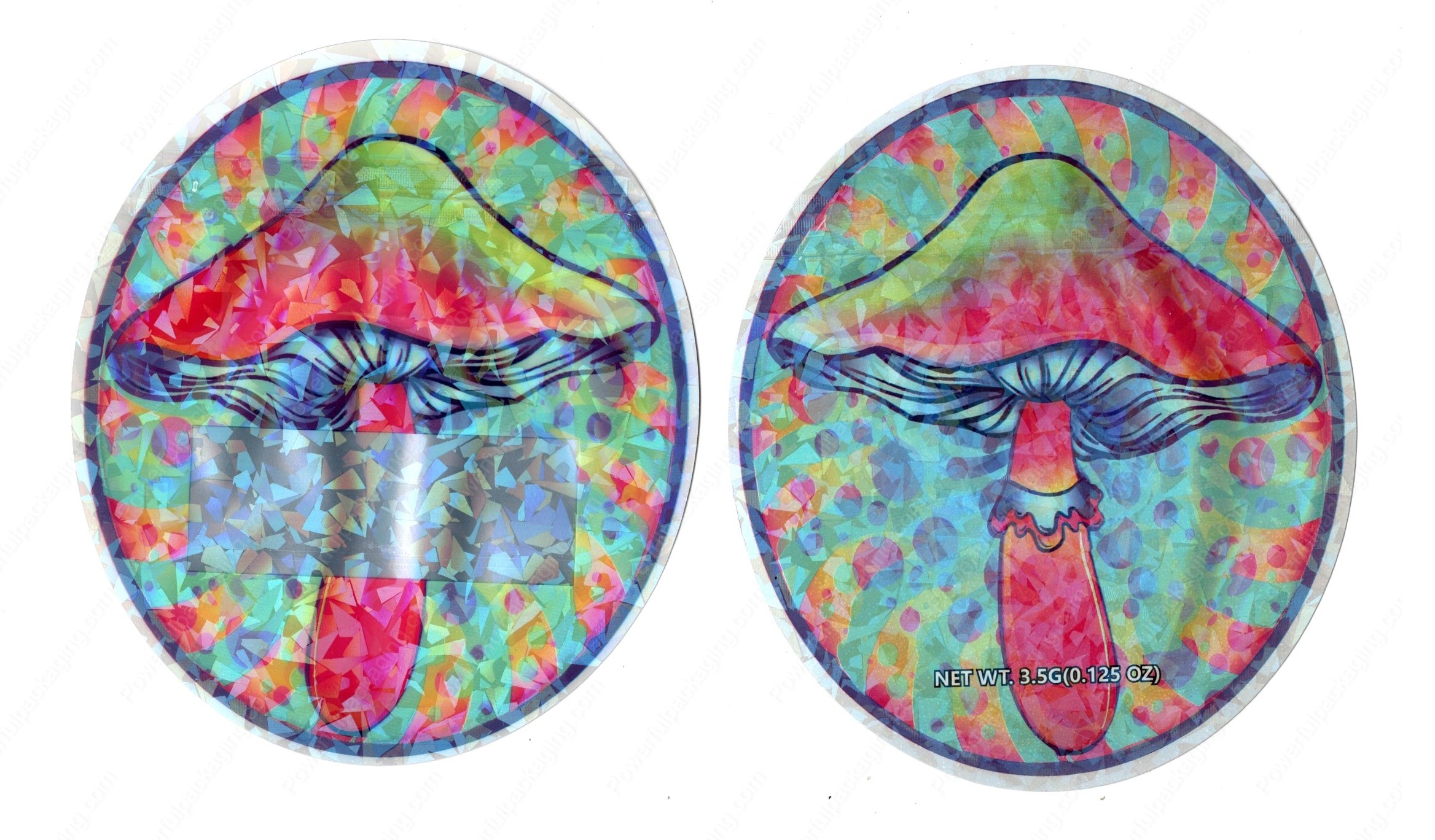 Mushroom Lucid Generic Holographic 3D Mylar Shaped Window Bag 3.5g Packaging *Empty Bags* (CAsupply-X1)