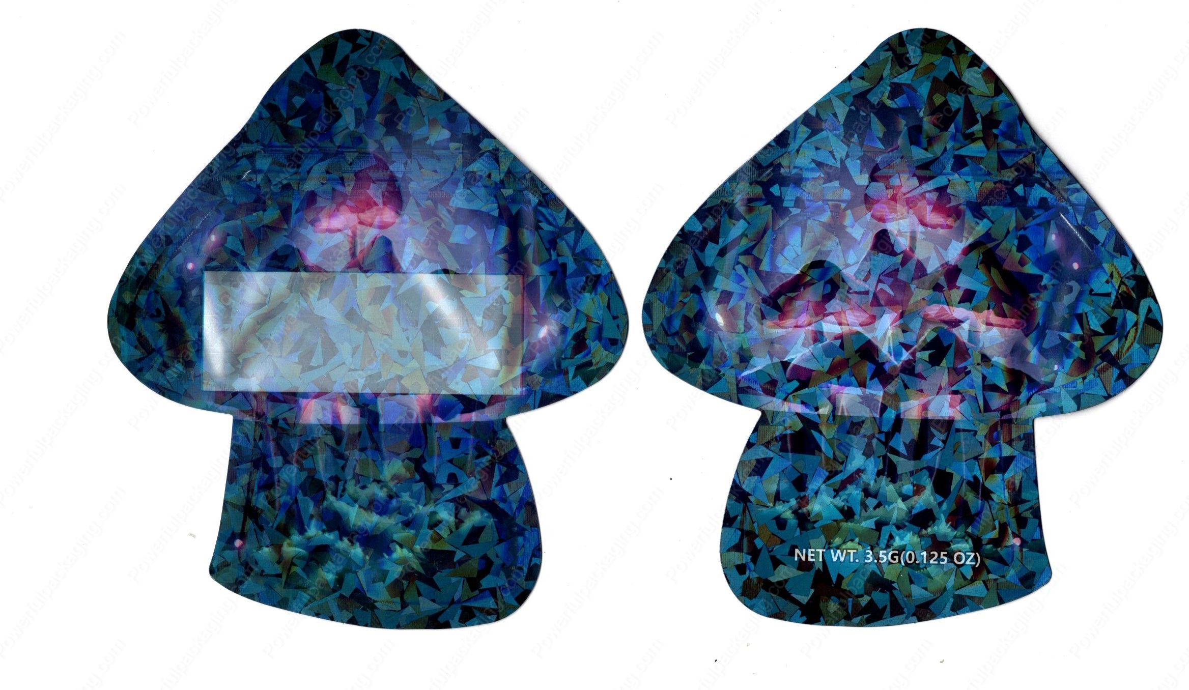 Mushroom Shaped Generic Holographic 3D Mylar Window Bag 3.5g Packaging *Empty Bags* (CAsupply-X1)