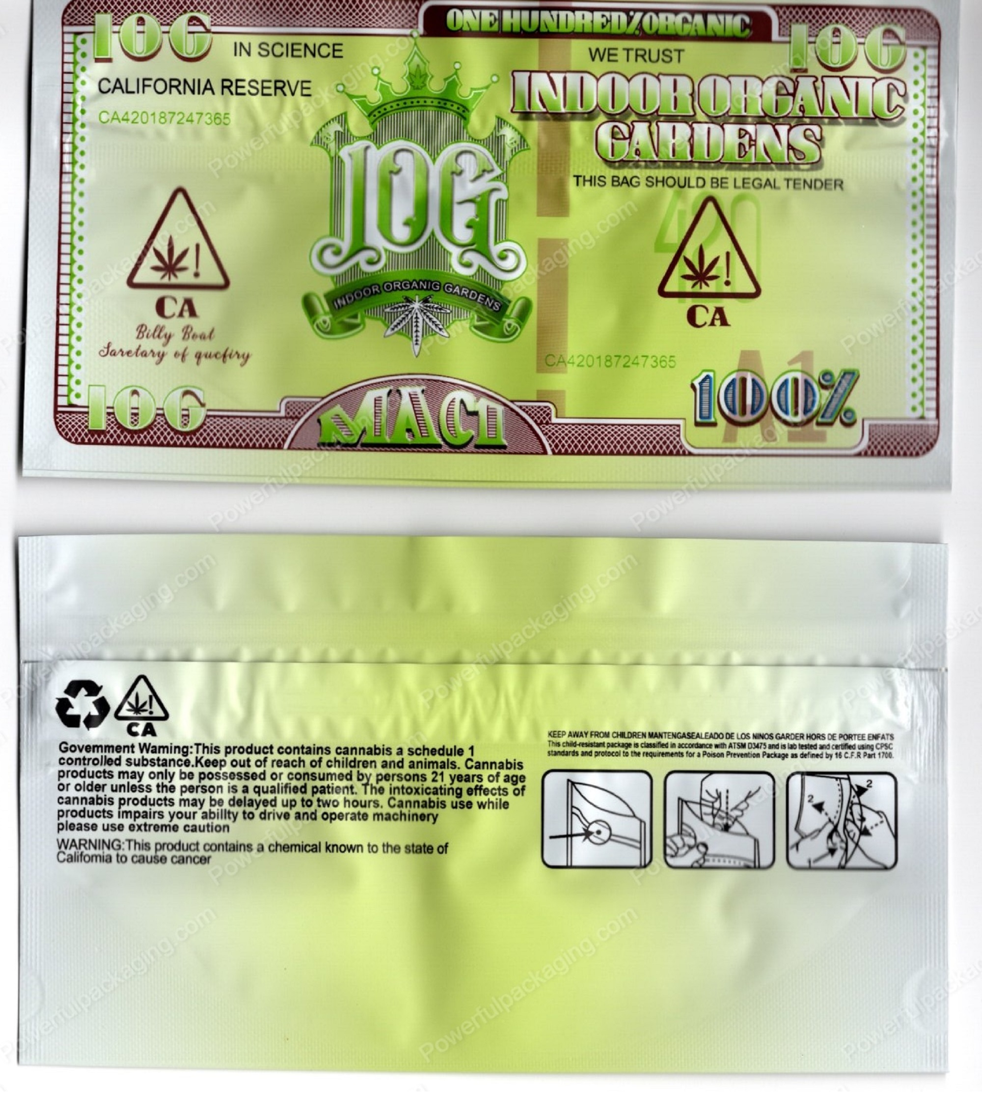 Mac1 Billl 3D Mylar Shaped Bag 10g Flower Packaging (6x3.5in) V2 *Empty Bags* (CAsupply) (#M)