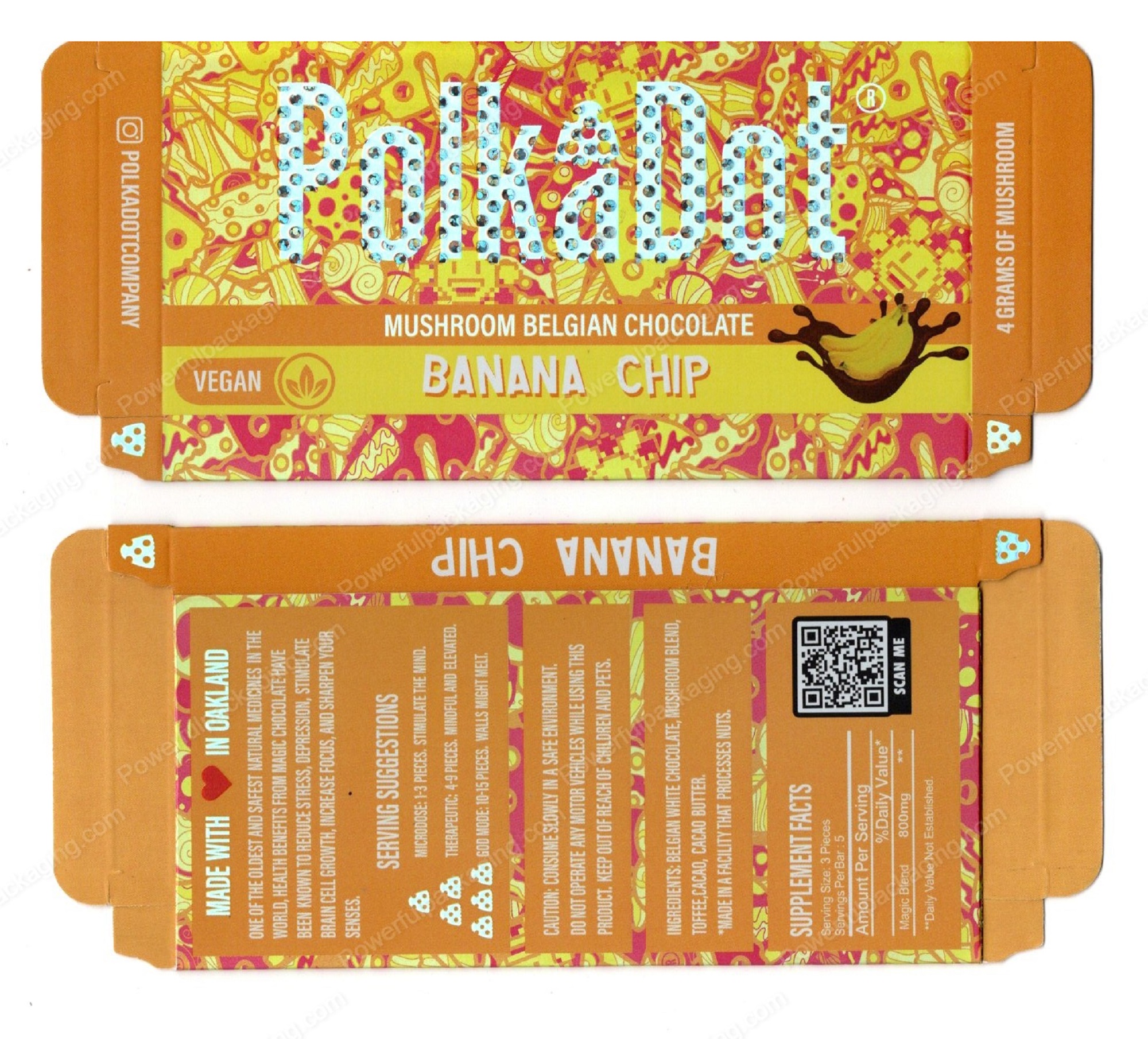 PolkaDot Magic Mushroom Belgain Chocolate : Banana Chip 4g 10-Pack with Master Case (5x2.5in) *Empty Box* (CaSupply)