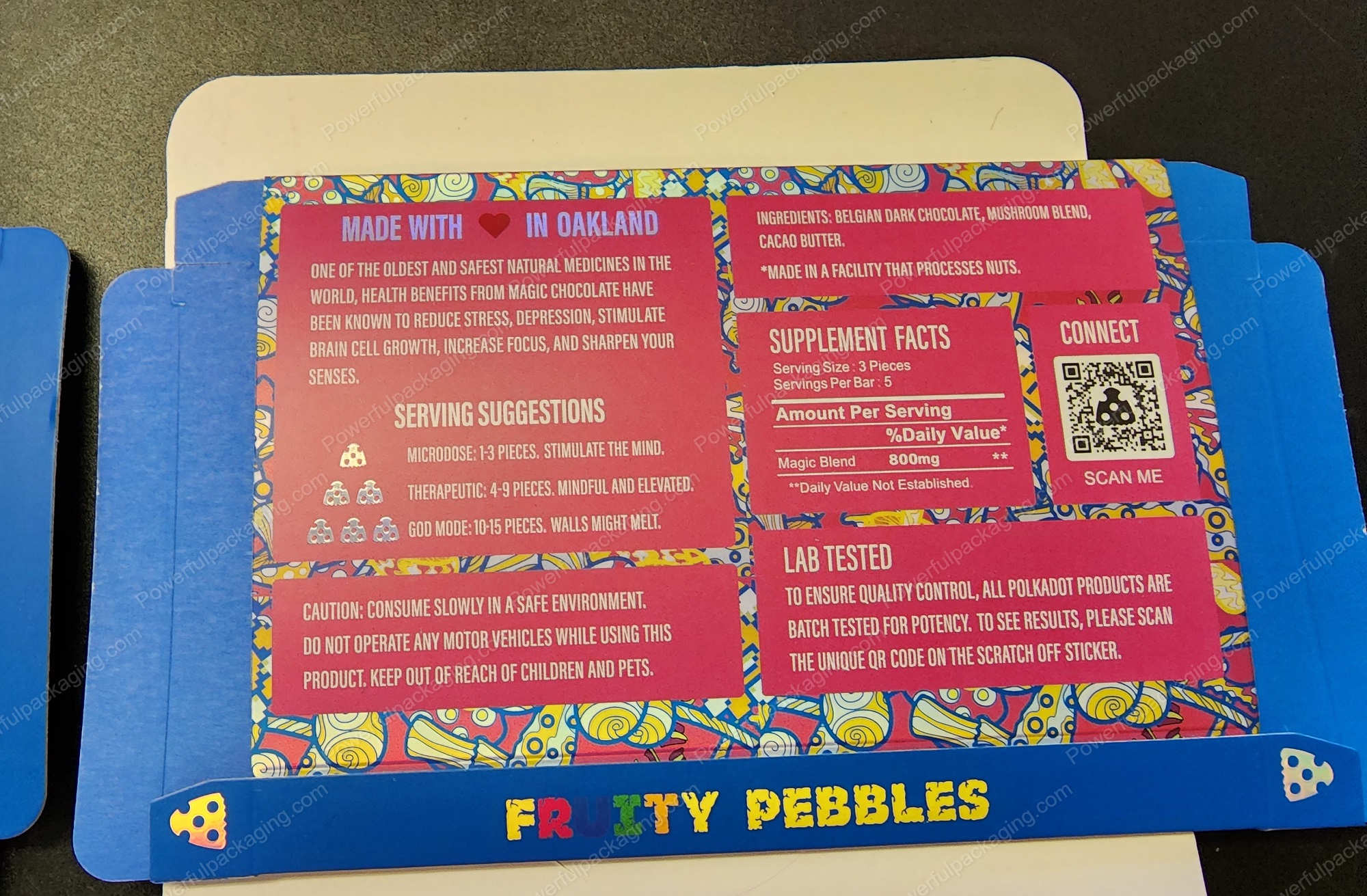 Large PolkaDot Magic Mushroom Belgain Chocolate : Fruity Pebbles 4g 10-Pack with Master Case and Sleeve (5.5x3.5in) *Empty Box*