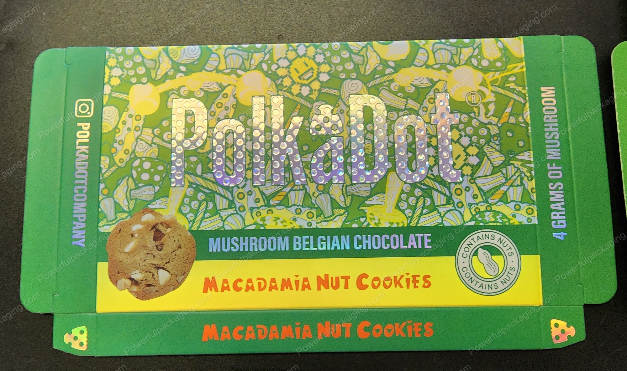 Large PolkaDot Magic Mushroom Belgain Chocolate : Macadamia Nut Cookies 10-Pack with Master Case and Sleeve (5.5x3.5in) *Empty Box*