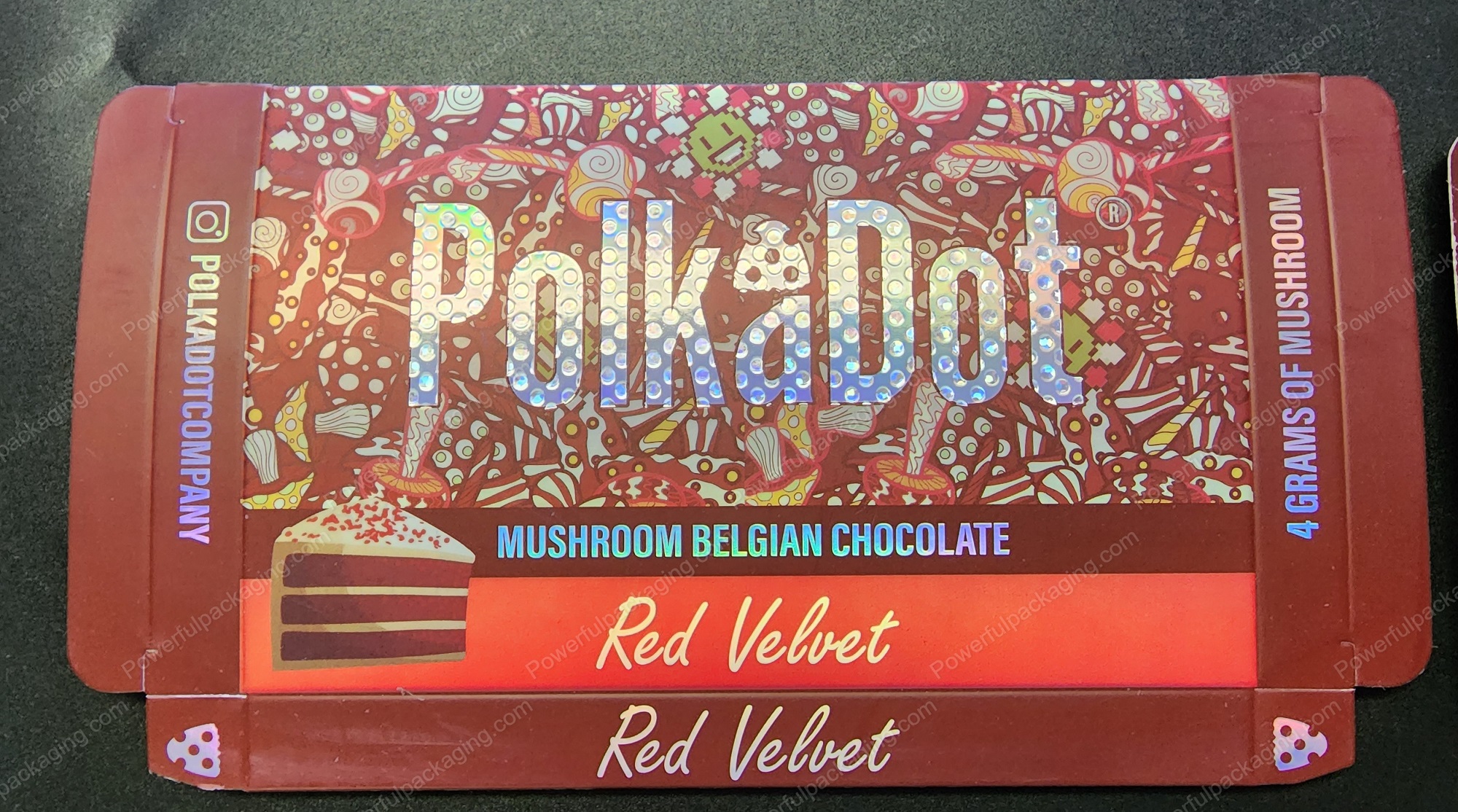 Large PolkaDot Magic Mushroom Belgain Chocolate : Red Velvet 4g 10-Pack with Master Case and Sleeve (5.5x3.5in) *Empty Box*