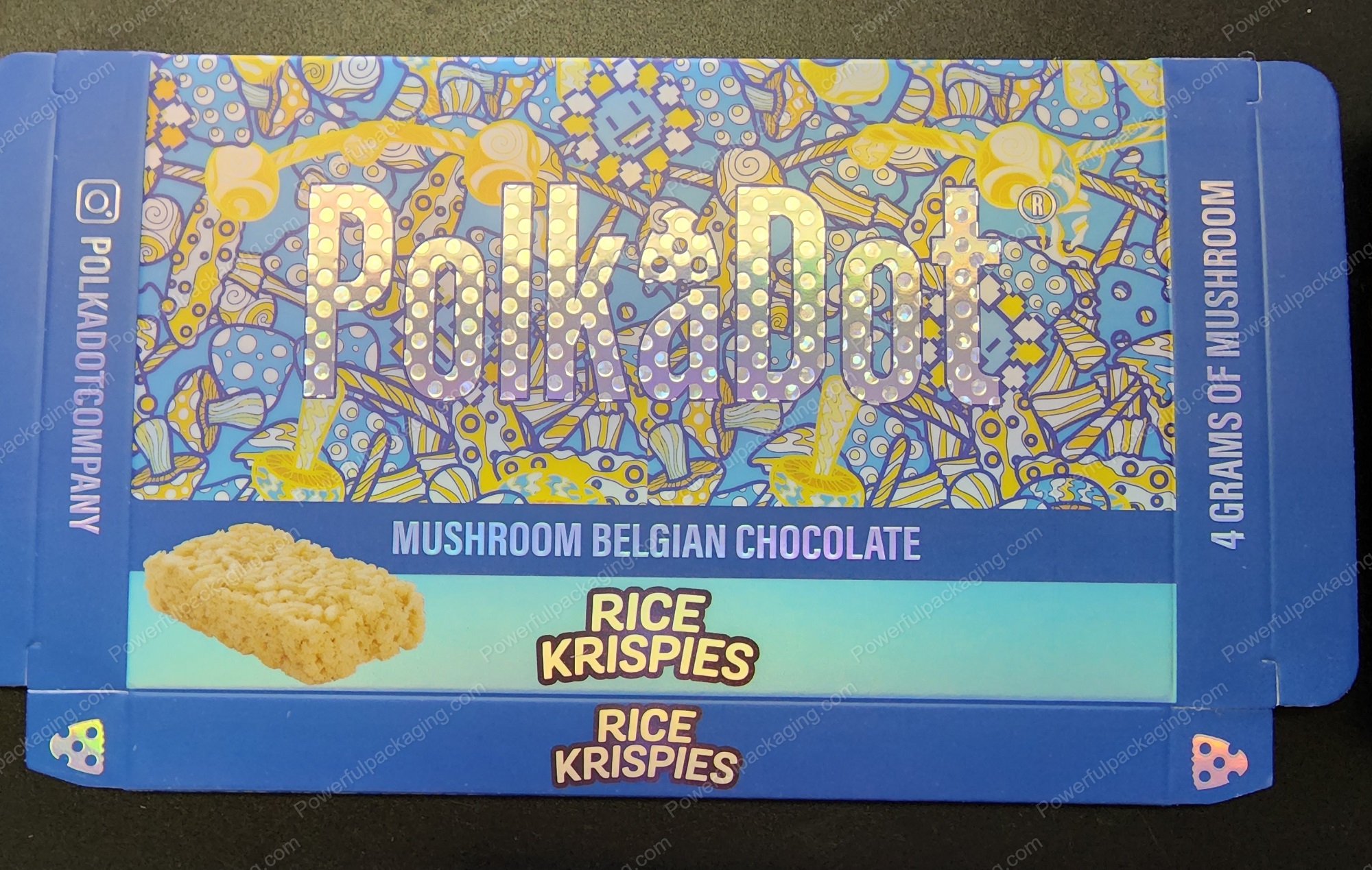 Large PolkaDot Magic Mushroom Belgain Chocolate : Rice Krispies 4g 10-Pack with Master Case and Sleeve (5.5x3.5in) *Empty Box*