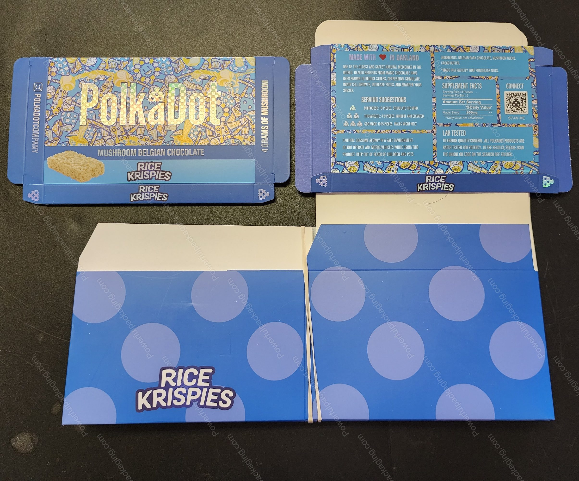 Large PolkaDot Magic Mushroom Belgain Chocolate : Rice Krispies 4g 10-Pack with Master Case and Sleeve (5.5x3.5in) *Empty Box*