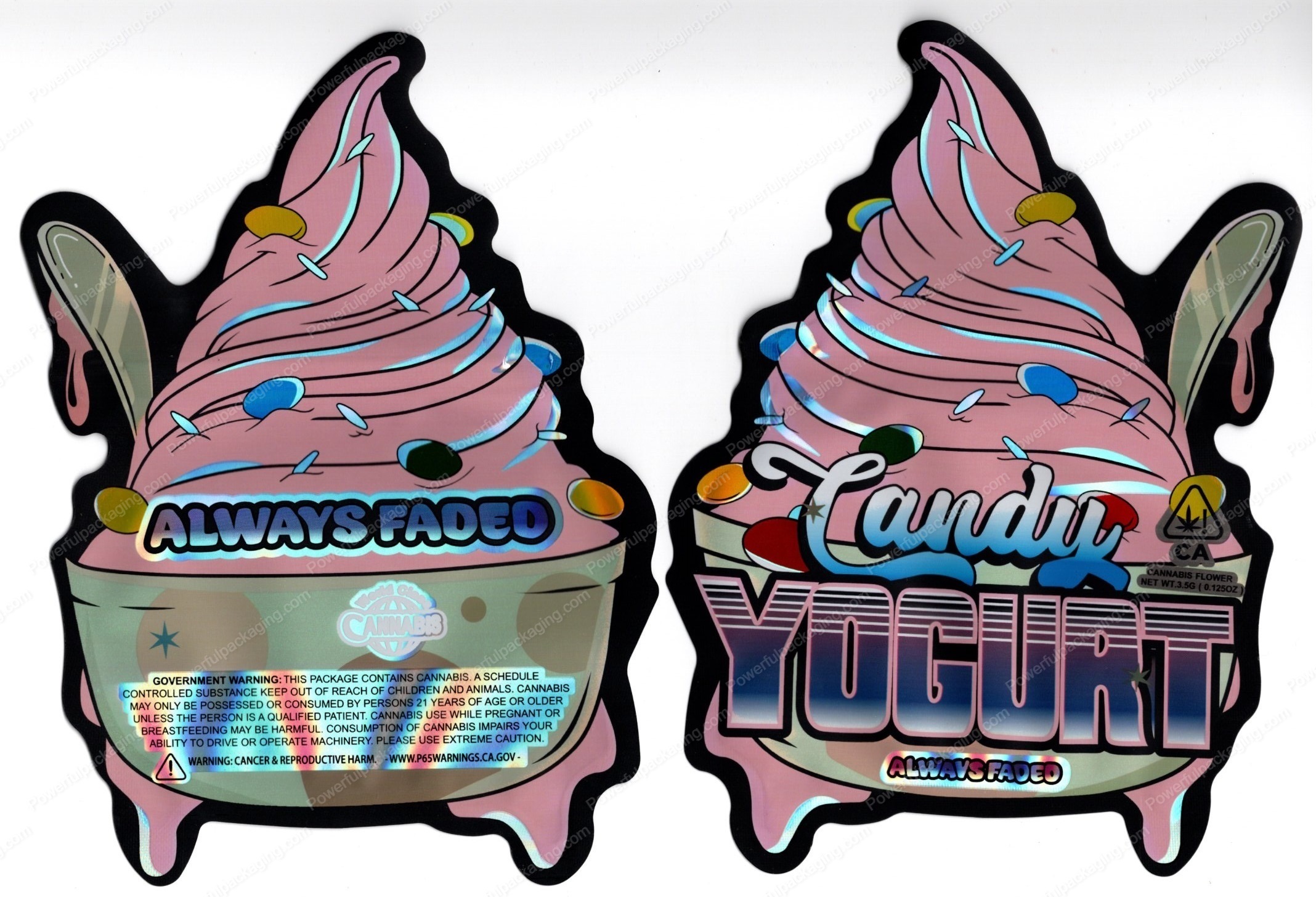 Always Faded : Candy Yogurt Reflective 3.5 Mylar Shaped Bag Flower Packaging *Empty Bags* (#RC3)