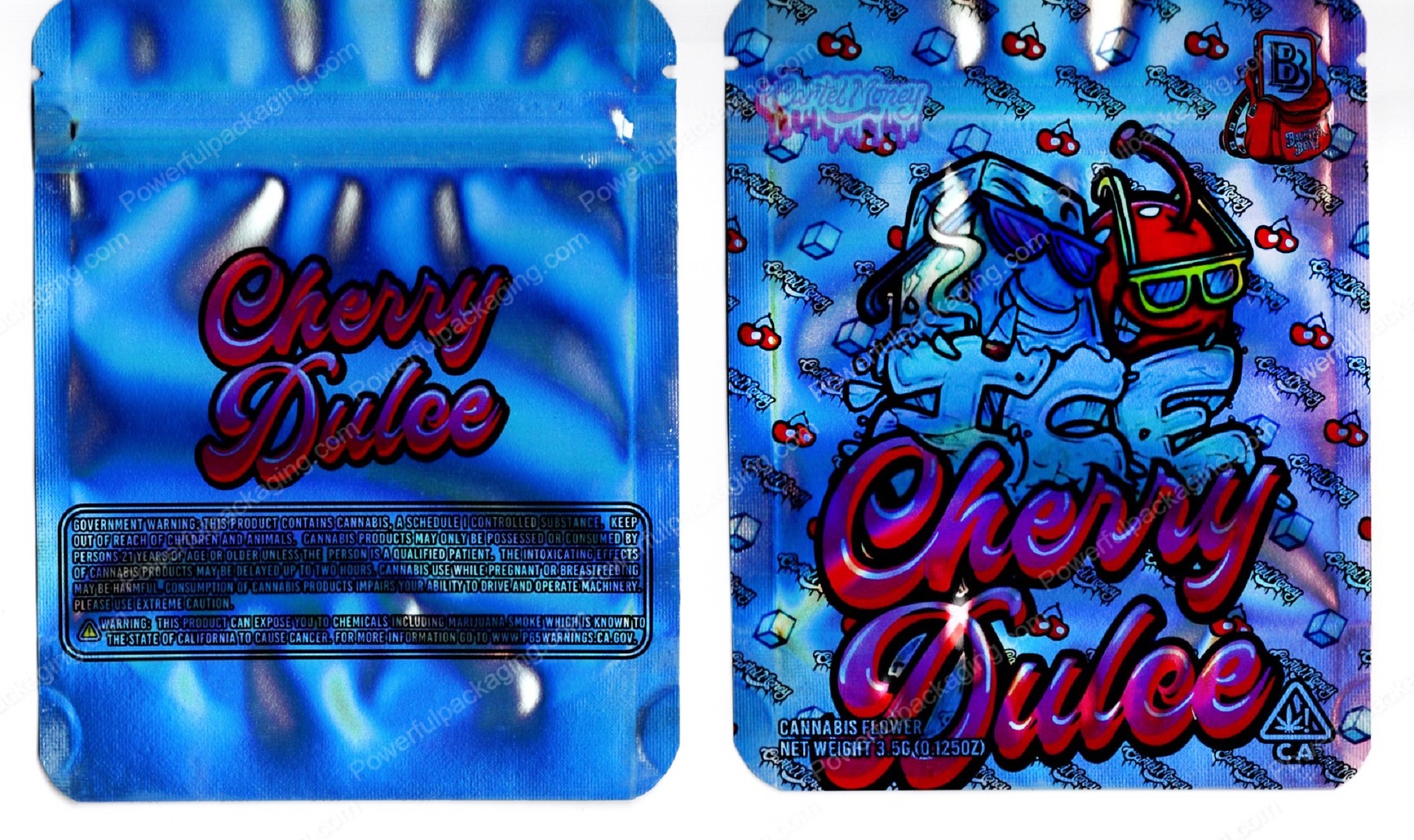 Backpack Boyz X Cartel Money : Ice Cherry Dulce Flower Reflective Packaging 3.5 Mylar Bag *Empty Bags* (#RC2)