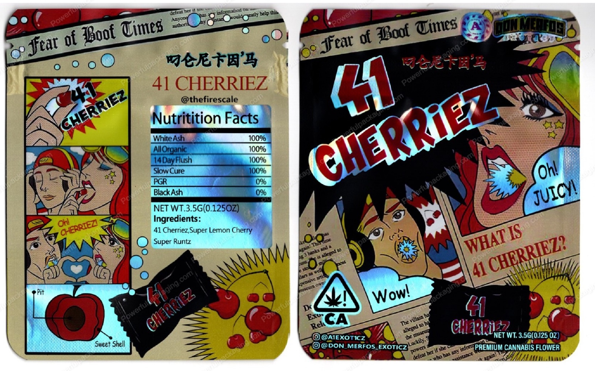 Don Merfos : 41 Cherriez Reflective Flower Packaging 3.5 Mylar Bag *Empty Bags*