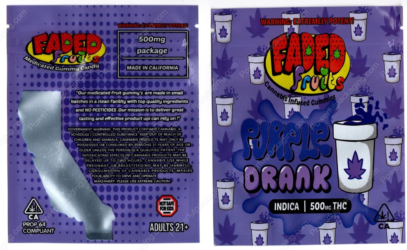FADED fruits : Purple Drank (Indica 500mg) Gummies Edible Mylar Bag *Empty Bags* (CaSupply) (#C3S)