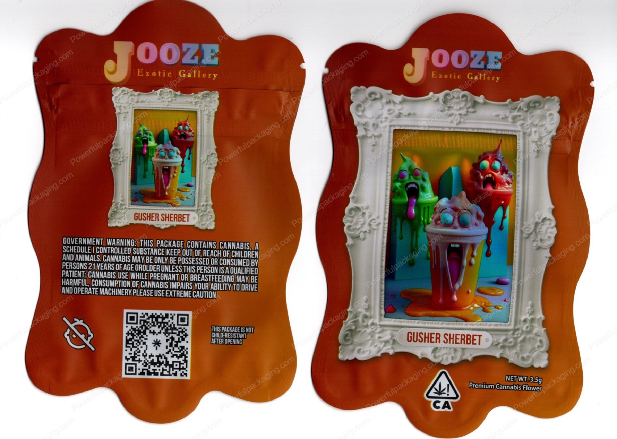 Jooze Exotic Gallery Gusher Sherbet 3.5 Mylar Shaped Bag Flower Packaging *Empty Bags* (CaSupply) (#C2S)