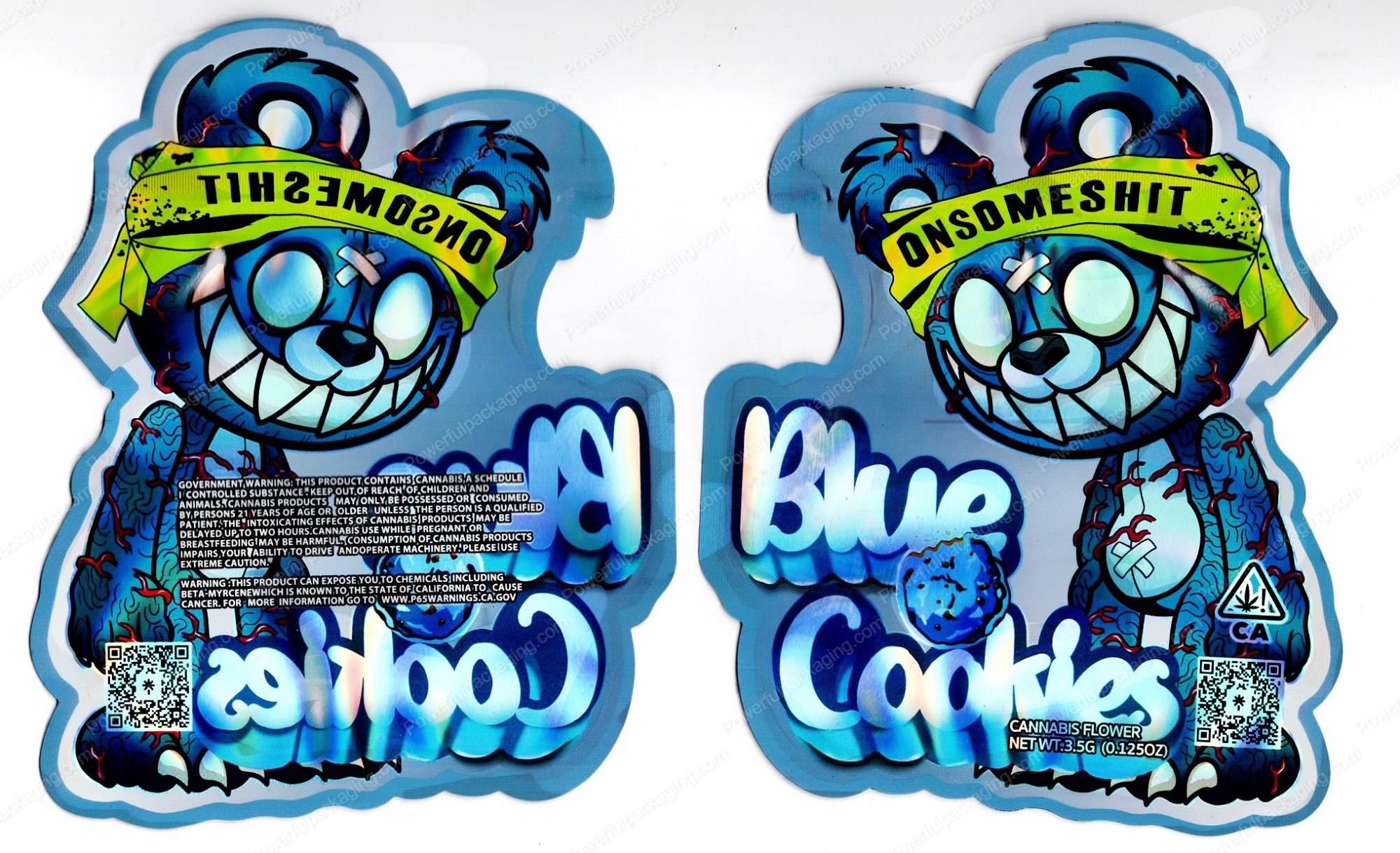 ONSOMESHIT Blue Cookies 3.5 Mylar Shaped Bag Flower Packaging *Empty Bags* (CaSupply) (#C1S)