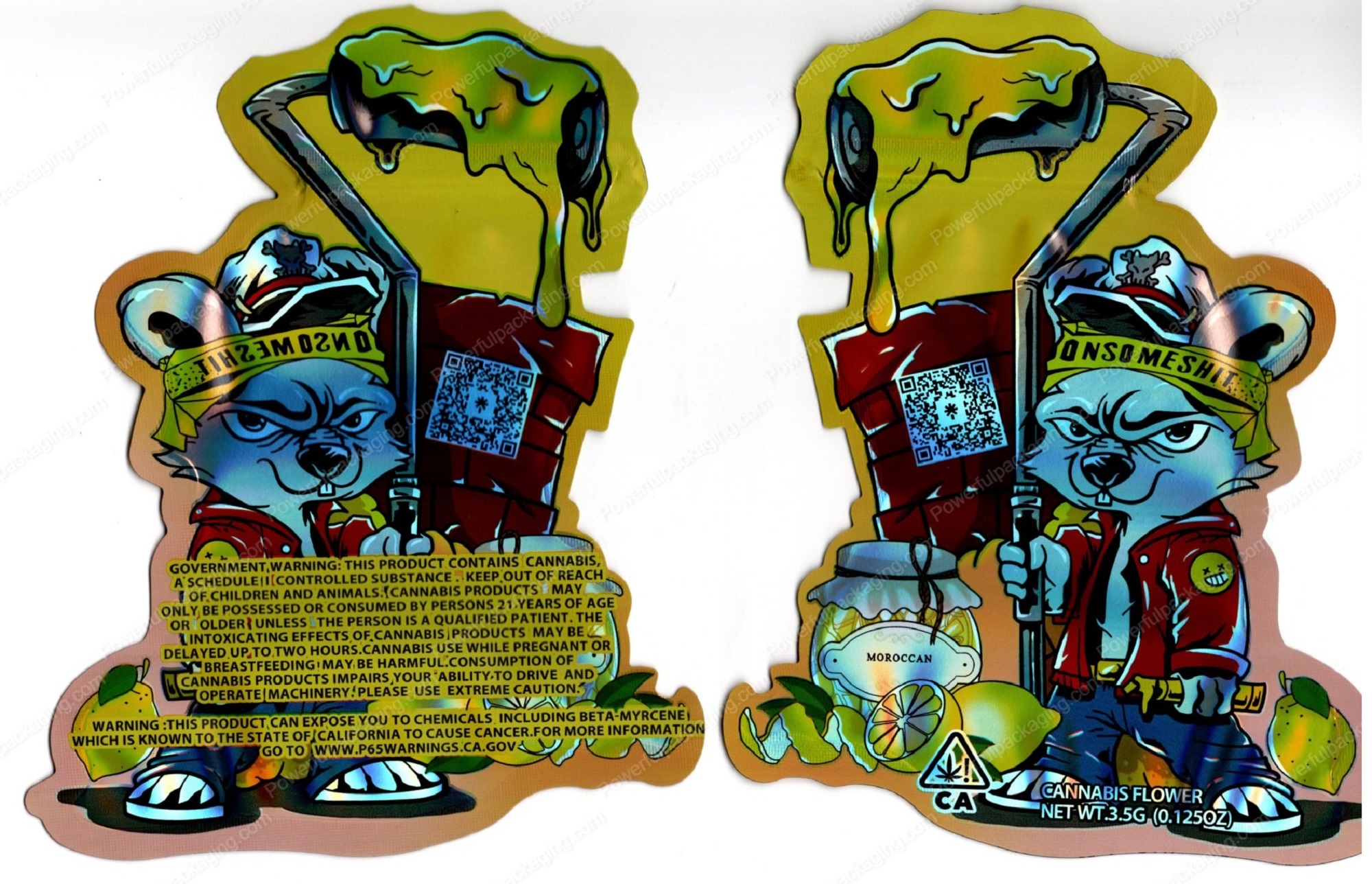 ONSOMESHIT Moroccan Rat 3.5 Mylar Shaped Bag Flower Packaging *Empty Bags* (CaSupply) (#C1S)