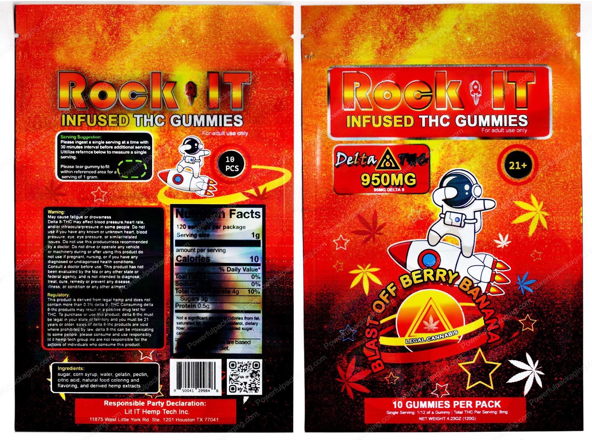 Rock It : Blasts Off Berry Banana Infused THC Gummies Delta-8 Packaging 3.5 Mylar Bag *Empty Bags* (#DeltaC)