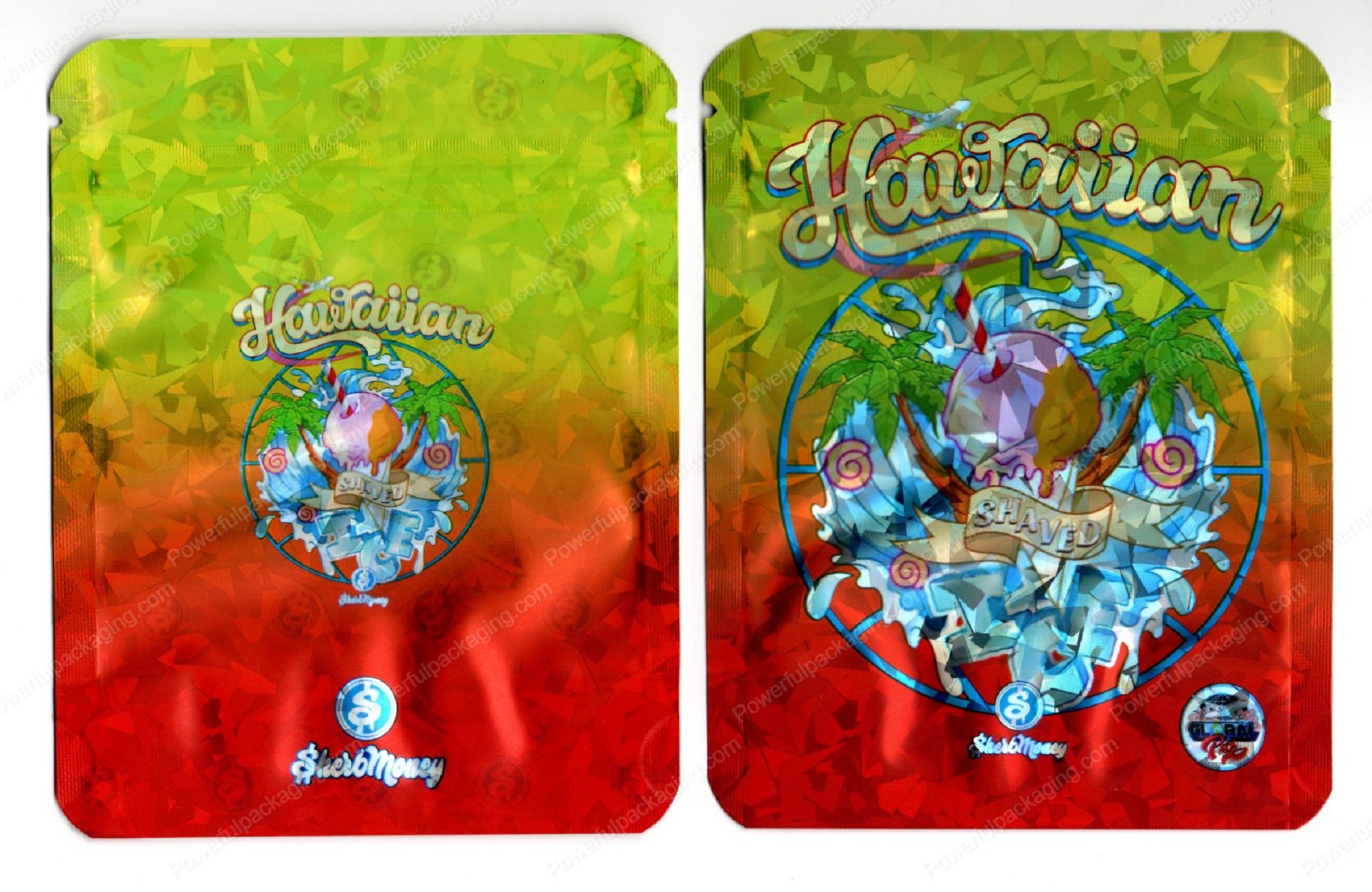 SherbMoney : Hawaiian Reflective Flower Packaging 3.5 Mylar Bag *Empty Bags* (#C3)