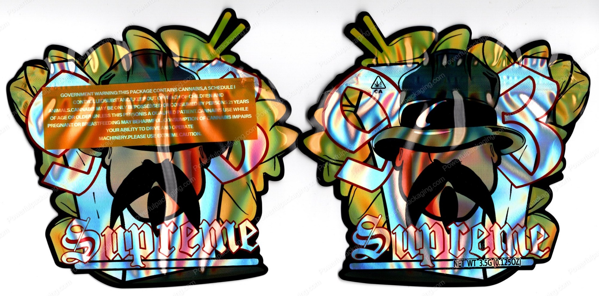 Supreme 93 Generic 3.5 Mylar Shaped Bag Flower Packaging *Empty Bags* (CaSupply) (#C2S)