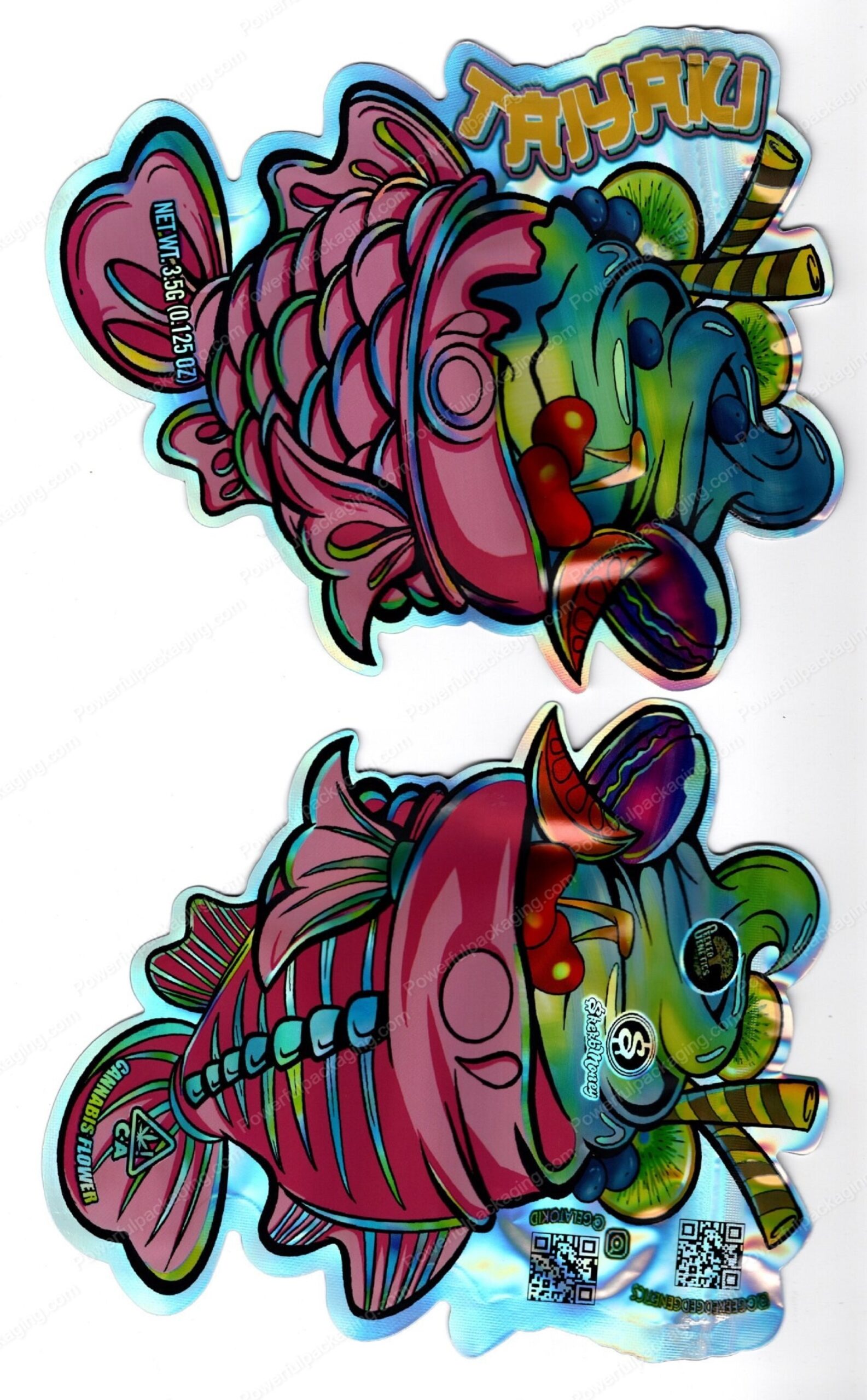 SherbMoney : Taiyaki Reflective 3.5 Mylar Shaped Bag Flower Packaging *Empty Bags* (#RC3)