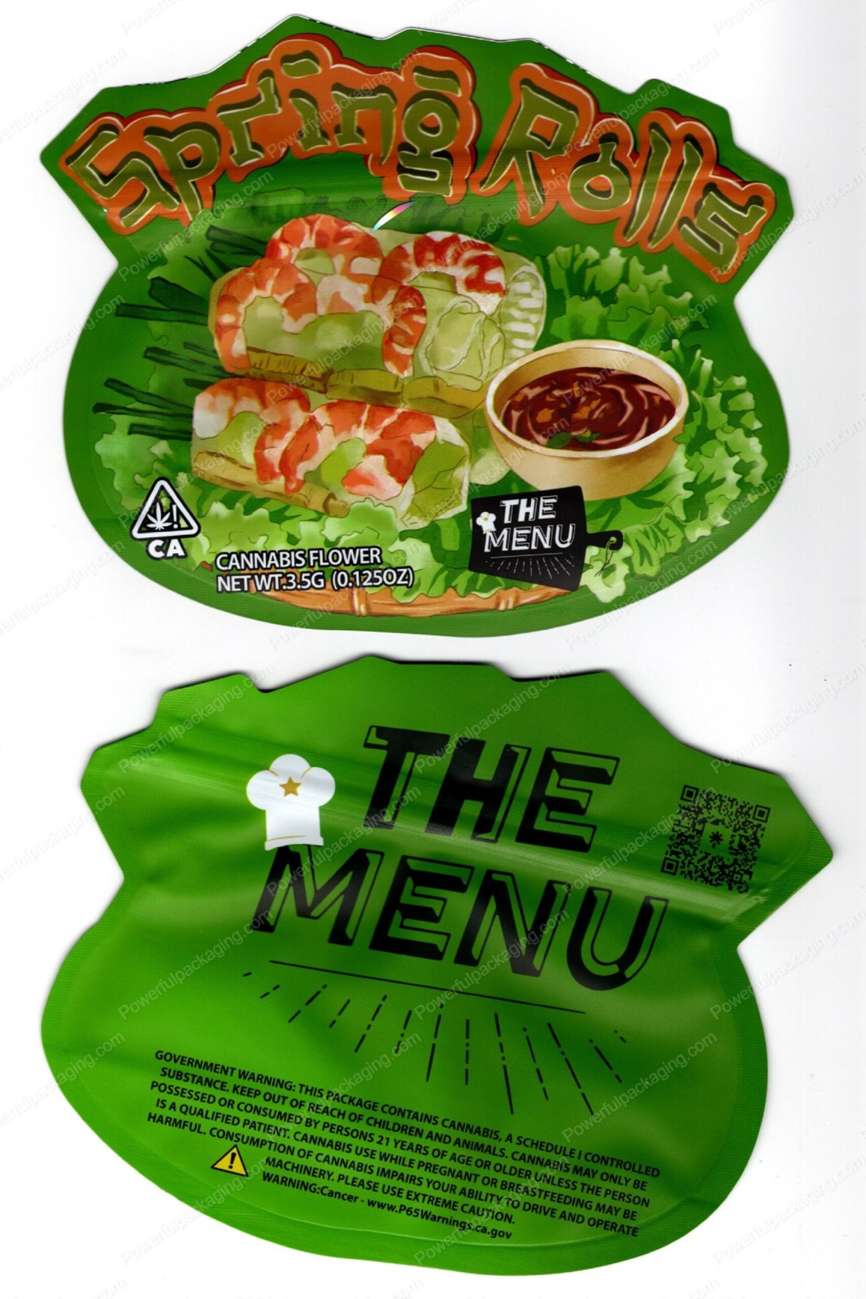 The Menu Spring Rolls 3.5 Mylar Shaped Bag Flower Packaging *Empty Bags* (CaSupply) (#C1S)