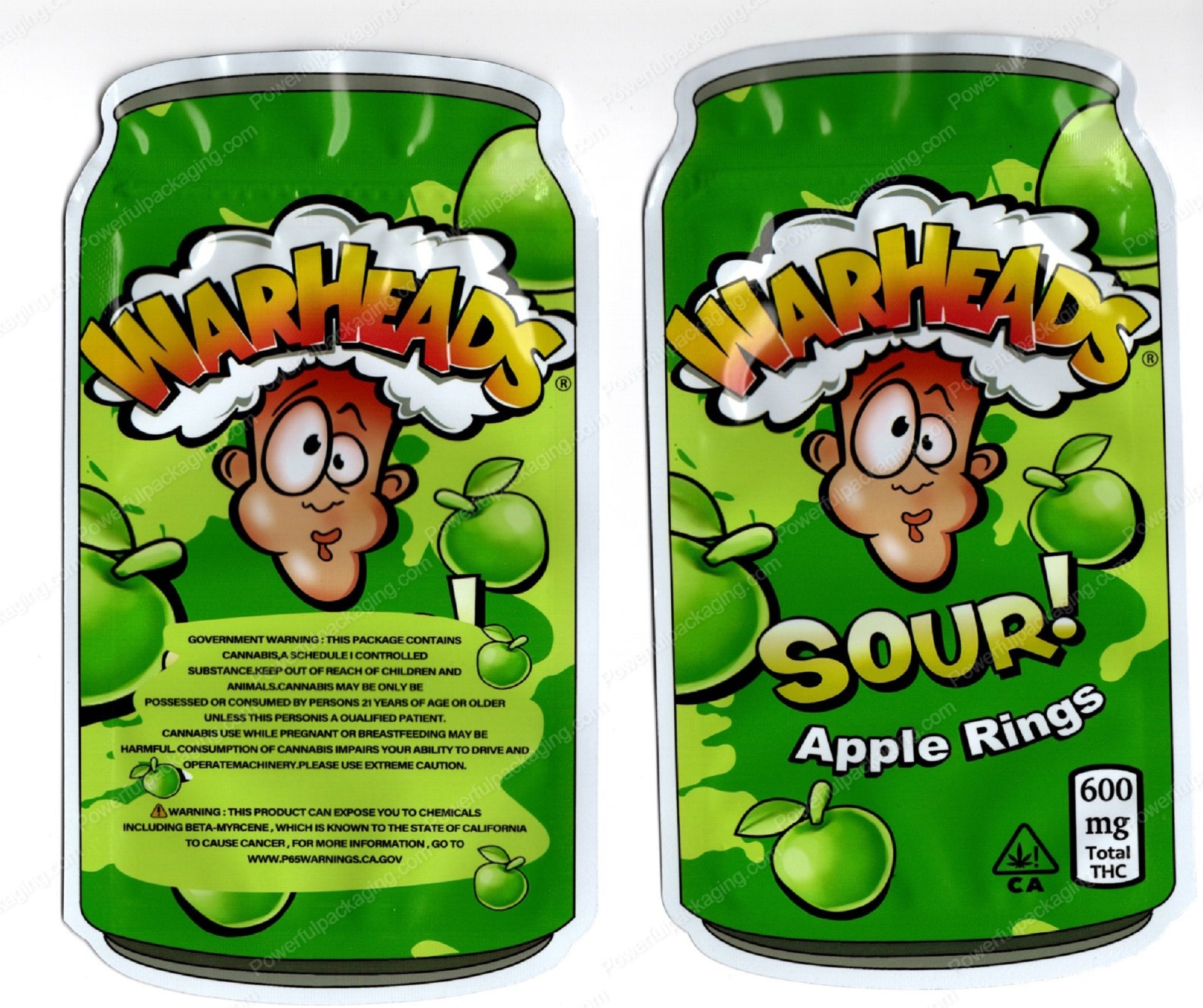 WARHEADS : Sour Apple Rings Can 600mg THC Mylar Shaped Bag Edibles Packaging *Empty Bags* (#RC3)