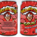 WARHEADS : Sour Peach Rings Can 600mg THC Mylar Shaped Bag Edibles Packaging *Empty Bags* (#RC3)