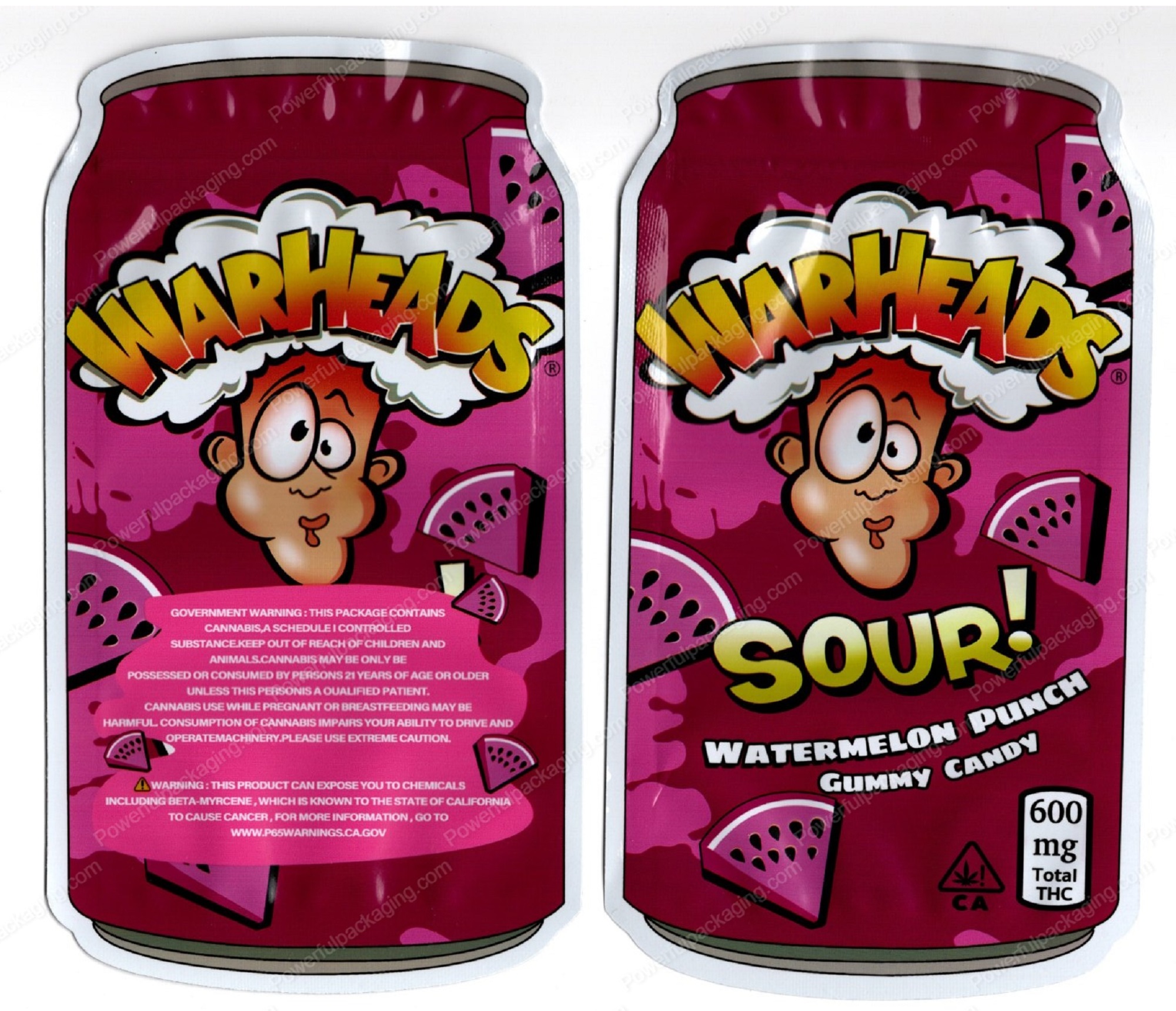 WARHEADS : Sour Watermelon Punch Rings Can 600mg THC Mylar Shaped Bag Edibles Packaging *Empty Bags* (#RC3)