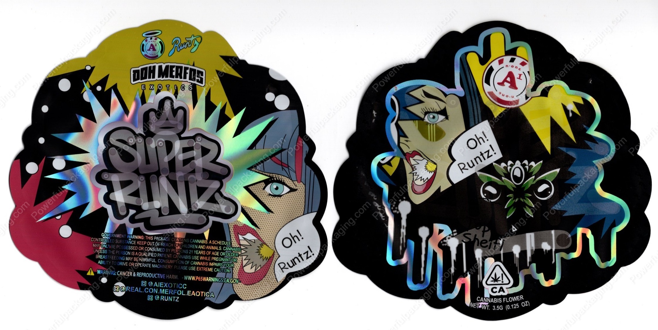 Don Merfos Exotics Super Runtz 3.5 Mylar Shaped Bag Flower Packaging *Empty Bags* (CaSupply) (#C3S)