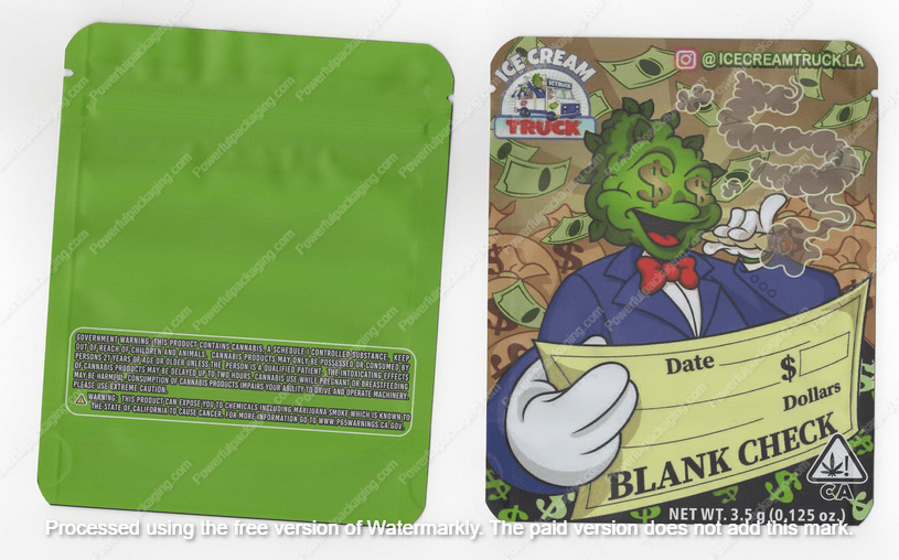 Blank Check Ice Cream Truck Generic Flower Bag 3.5 Mylar Bag *Empty Bags* (#A6)