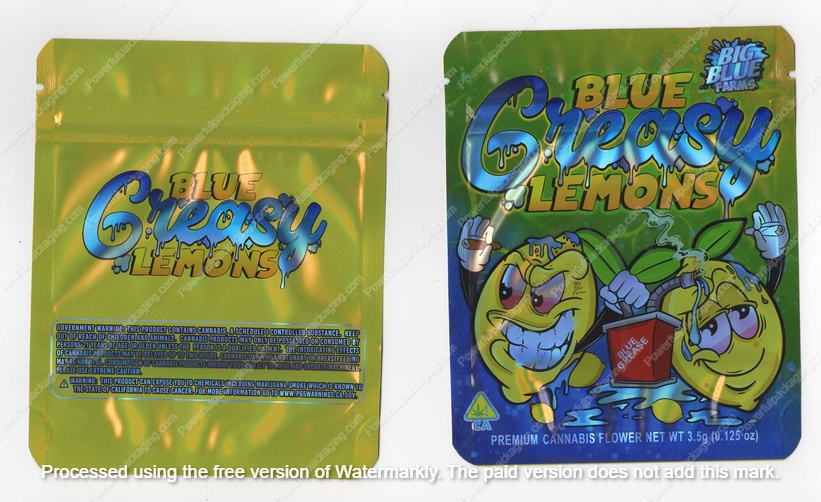 Blue Greasy Lemons Flower Bag 3.5 Mylar Bag *Empty Bags* (#A5) (Copy)