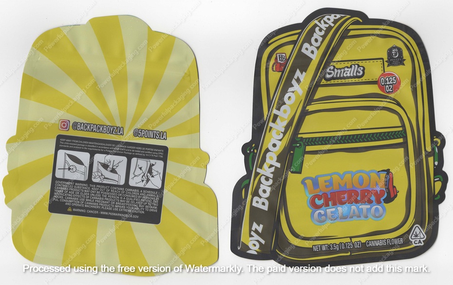 Lemon Cherry BackPackBoyz Flower Bag 3.5 Mylar Bag *Empty Bags*